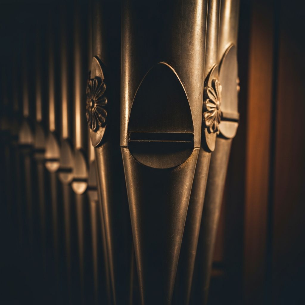 Organ pipes close-up - restoration work